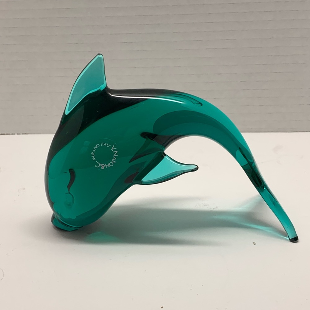 Murano Italy green glass dolphin